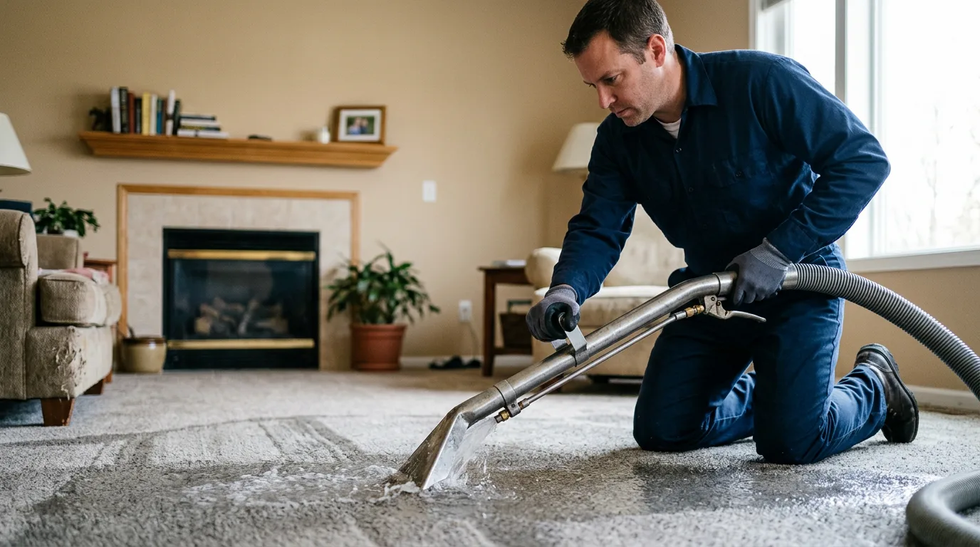 Water damage restoration technician working near Crown City, OH